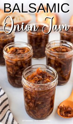 balsamic onion jam in glass jars with spoons