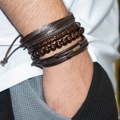 Elevate your wrist game with our 4pc braided leather brown bracelet set. Crafted from high-quality leather, these bracelets offer a stylish and versatile accessory option for any occasion. Whether you're dressing up for a night out or keeping it casual during the day, these trendy bracelets will add a touch of sophistication to your look. The set includes four different designs, allowing you to mix and match or wear them separately for a variety of looks. With their comfortable fit and durable construction, these bracelets are sure to become a staple in your accessory collection. Key Features; 👑 Stylish Designs: Each bracelet features a unique braided leather design, adding texture and visual interest to your wristwear. 💼 Versatile Accessory: Perfect for both casual and formal occasions, Casual Brown Braided Leather Bracelet, Casual Brown Leather Braided Bracelets, Casual Brown Leather Strap Braided Bracelet, Casual Brown Leather Braided Bracelet, Casual Brown Leather Beaded Bracelets, Masculine Brown Braided Bracelet For Gift, Masculine Brown Braided Bracelet As Gift, Wedding Groomsmen Attire, Leather Bracelet For Men