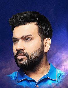 a digital painting of a man with a beard and blue shirt looking at the camera