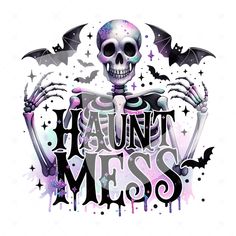 a skeleton holding a bat with the words halloween miss