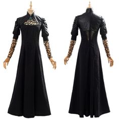 a black dress with long sleeves and laces