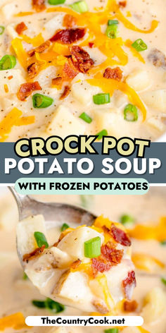 crock pot potato soup with frozen potatoes and bacon is an easy dinner recipe that's ready in under 30 minutes