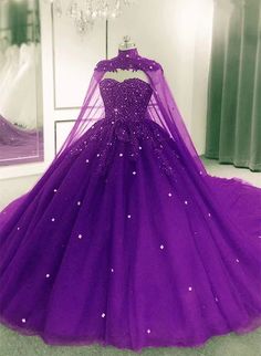 Gorgeous Tulle Purple Ball Gown Sweet 16 Dress with Cape, Purple Long – BeautyDressy Ball Gown Sweet 16, Purple Ball Gown, Euphoria Party, Random Products, Sweet 16 Dress, Dress With Cape, Dress Book, 16 Dress, Evening Dresses Cocktail