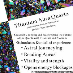 Titanium Aura Quartz crystal meaning Aura Quartz Crystal Meaning, Quartz Crystal Meaning, Crystal Types, Crystal Magick, Titanium Aura Quartz, Charge Crystals, Aura Quartz Crystal, Titanium Quartz