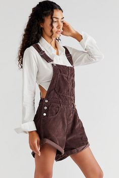 Ziggy Cord Shortalls | Free People Overalls Shorts Outfit, Ziggy Overalls, Pacific City, Boho Clothes, Corduroy Overalls, Funnel Neck Sweater, Denim Mini Dress, Small Waist, Free Clothes