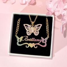 Material: Copper. Color: Gold. Necklcae Chain Length: 14",16",18",20",22". Process: Gold plated. Recipient: Woman, Mom, Wife, Girl Friend, Children, Family. Product Type: Personalized Jewelry. Gift Type: Set. Occasions: Valentine's Day, Mother's Day, Christmas, Birthday, etc. Jewelry Type: Name Necklace, Butterfly Necklace. Brand: Silviax Jewelry. Item: 2024S0020. Multicolor Party Necklaces For Valentine's Day, Personalized Multicolor Charm Necklaces, Multicolor Chain Charm Necklace For Gifts, Multicolor Personalized Pendant Charm Necklaces, Personalized Multicolor Pendant Charm Necklaces, Personalized Multicolor Pendant Charm Necklace, Rainbow Necklace For Valentine's Day Gift, Gift Multicolor Pendant Chain Necklace, Multicolor Pendant Chain Necklace As Gift