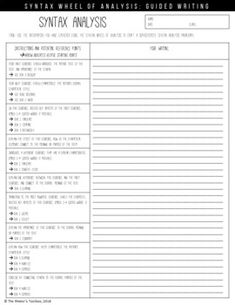 the syntax wheel of analysis worksheet is shown in black and white