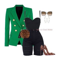 Blazer With Shorts Outfit, With Shorts Outfit, Blazer With Shorts, Brunch Attire, Instagram Money, Women Hats Fashion, Green Blazer, Shorts Outfit, Black Women Fashion