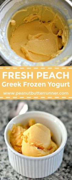 fresh peach greek frozen yogurt in a bowl