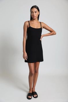 Our tank dress in black compact ponte makes chic look effortless, with comfortable spaghetti straps and a form-flattering silhouette. Fred Segal, Free Spirit Style, Black Tank Dress, Halter Tank, Black Xs, Tie Top, Off Shoulder Tops, Straight Pants, Tank Dress