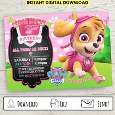 Paw Patrol Party Invites Free Printable, Skye Paw Patrol Invitations, Paw Patrol Invitations Free Template Editable, Paw Patrol Invitations Free Template, Paw Patrol Birthday Party Invitations, Printable Paw Patrol Birthday, Sky Cake, Printable Paw Patrol, Paw Patrol Party Invitations