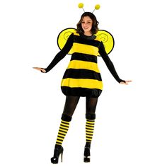 a woman dressed in a bee costume