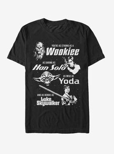 a black t - shirt with the words wookiee and an image of yoda