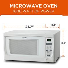 the microwave oven is shown with measurements for it