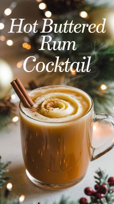 hot buttered rum cocktail in a mug with cinnamon sticks