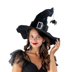 PRICES MAY VARY. WHAT YOU GET: 1 Piece of Black Witch Hat, 1 Piece of Detachable Spider, 2 Pieces of Black Pins SIZE: The Halloween Witch Hat's Height is Approx. 13.7 Inch(35cm),Outer Diameter is 17 Inch(43cm), Internal Diameter is 7.5 Inch(19cm), One Size Fit for Most SPECIAL DESIGN: The Classic Leather Black Witch Hat With Rhinestone, the Rhinestone Make Your Hat More Psychedelic, Mysterious and Dramatic, Catching the Eyes of Others and Enhancing the Festive Atmosphere COMFORTABLE AND DURABLE: Spider Halloween Costume, Christmas Masquerade, Witch Headband, Masquerade Wedding, Black Witch Hat, Spider Halloween, Witch Halloween Costume, Halloween Witch Hat, Witches Hat