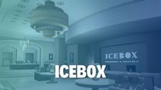 the icebox logo is displayed in front of a large room with chandeliers