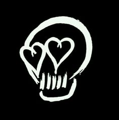 a white skull with two hearts on it's face and the word love is written in