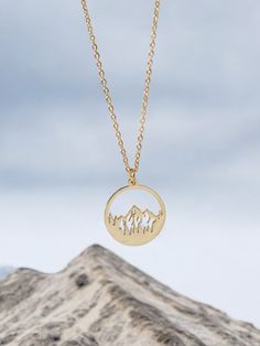 14K gold thick layered over High Quality Solid Stainless Steel. can be worn in water.  Our jewelry is made to last, anti-tarnish, higher durability than a regular gold-plated brass material, perfect for everyday wear. * Finish: 14K Gold * Natural/Mountain view forest princess necklace * Featuring Adjustable Chain 16.5 inches to 18.5 inches. * All items are nicely packaged ready to gift in elegant jewelry boxes We meet your demands with expert craftsmanship. Our biggest goal is to serve you in to Bohemian Gold Circle Jewelry, Bohemian Clavicle Chain Jewelry, Adjustable Nature-inspired Jewelry For Outdoor, Bohemian Personalized Round Jewelry, Bohemian Style Personalized Round Jewelry, Adjustable Nature-inspired Outdoor Jewelry, Nature-inspired Jewelry With Adjustable Chain As Gift, Bohemian Circle Jewelry For Gifts, Nature-inspired Round Necklaces For Jewelry Making