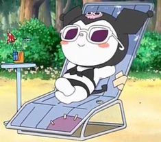 a cartoon character sitting in a lawn chair