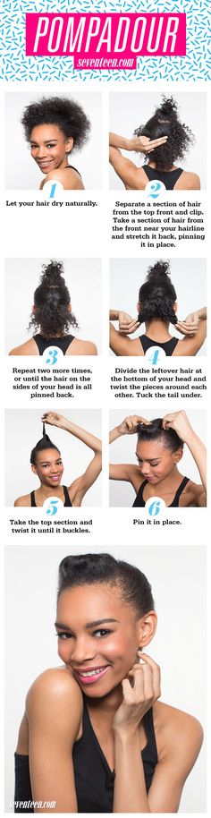 Pompadour How To - Pompadour Natural Hair Tutorial - Seventeen Short Length Natural Hairstyles, Beach Waves Hair Tutorial, Natural Hairstyles For Black Women, Short Natural Hair, Pompadour Hairstyle, Natural Hair Tutorials, Natural Hair Inspiration, Black Hairstyles, Natural Hair Tips