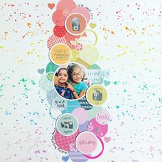 a collage of photos with hearts and confetti on the bottom, surrounded by colorful sprinkles