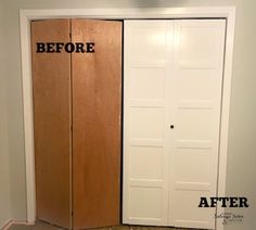 an empty room with two doors before and after