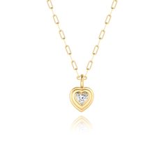 18k Yellow Gold And Platinum Layered Heart Diamond Necklace Featuring 1 Heart Shape Diamond At 0.31tcw Gia Collection : Stories Heart Diamond Necklace, Holiday Magazine, Brown Co, Coin Shop, Heart Necklace Diamond, Heart Diamond, Diamond Education, Heart Shaped Diamond, Ring Pendant Necklace