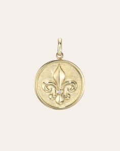 14k Gold Diamond Fleur De Lis Medallion Pendant - Zoe Lev Jewelry Yellow Gold Medallion Jewelry, Symbolic Gold Medallion Jewelry, Luxury Rose Gold Medallion Jewelry, 14k Gold Medallion With Intricate Design, Nickel-free Yellow Gold Medallion Necklace, Custom Jewelry Box, The Gold, Custom Jewelry, Rush