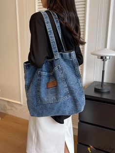 Bird in Bag - Womens Denim Tote Bag with Large Capacity Denim Tote Bags Diy, Jean Tote Bag Diy, Flat Bottom Tote Bag Pattern, Jeans Tote Bag Diy, Tote Bag Jeans, Jeans Bags Ideas, Jean Tote Bag, Denim Patchwork Bag, Jeans Tote Bag