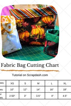 Fabric Bag Cutting Chart Picture Make A Gift Bag, Small Quilt Projects, Free Quilt Tutorials, Moon Quilt, Quilted Projects, Janome Sewing Machine, Fabric Gift Bag, Heart Fabric, Thanksgiving Projects