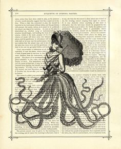 an old book page with a drawing of a woman in a dress holding an umbrella