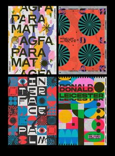 four posters with different designs on them