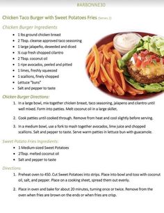 a recipe for chicken taco burger with sweet potatoes fries