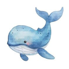 a watercolor painting of a blue whale