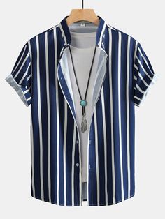 Material: PolyesterPackage included:1*Shirt. Summer Shirts Men, Stand Collar Shirt, Bamboo Silk, Casual Stripes, Collar Shirt, Stripe Print, Striped Shirt, Mens Summer, Types Of Shirts