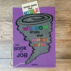 a book with the words, what does the bible? written on it and an image of a tornado