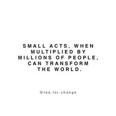 a quote that reads small acts, when multiplied by millions of people, can transform the world