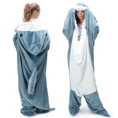 PRICES MAY VARY. flannel Imported Creative Shark Design: The creative shark-shaped design of this cartoon blanket makes it unique and different; The newly designed shark blanket is more flexible to wear and does not affect walking; The wearable shark blanket can completely wrap your body; It helps you get into shark role-play every time you put it on; Have fun Super Soft & Comfortable: The shark blanket hoodie is made of thick 280GSM flannel fabric with a certain thickness and texture; Super sof Shark Sleeping Bag, Shark Onesie, Shark Blanket, Shark Costume, Shark Costumes, Shark Hoodie, Cartoon Costumes, Shark Lover, Funny Onesies