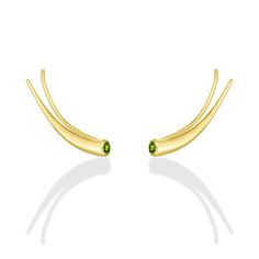 14k gold Curved Quill Climber Earrings with peridot on white background 14k Yellow Gold Ear Climbers With Prong Setting, Modern 14k Yellow Gold Ear Climbers, Climber Earrings, Recycled Gold, Lab Grown Diamonds, Solid Gold, Gold