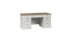 a white desk with two drawers and a wooden top