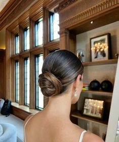 Wedding Hair Slick Back Bun, Low Bun With Side Part, Wedding Slick Back Bun, Slicked Bridal Bun, Slicked Back Bridal Bun, Bridal Slick Bun, Slick Back Bun Wedding Hair, Sleek High Bun Wedding Hair, Sophia Richie Wedding Hair