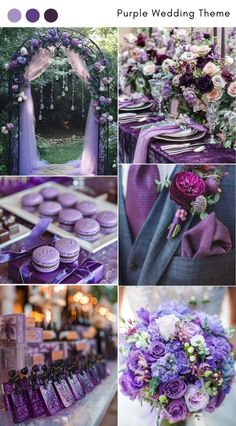 purple wedding theme with flowers and candles