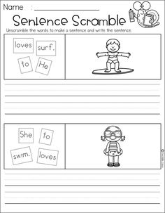 sentence scramble worksheet with pictures and words to help students learn how to write