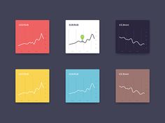 four different colored squares with graphs on them