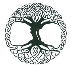 the celtic tree of life symbol is drawn in black ink on white paper with an intricate design