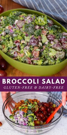 broccoli salad with olives and cherries in a bowl