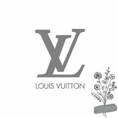 the logo for louis vuitton is shown next to a small vase with flowers