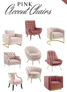 pink and gold accent chairs in various styles, sizes and colors with text overlay