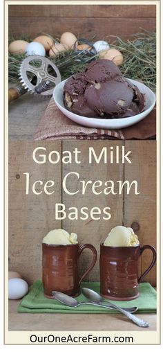 two mugs filled with ice cream sitting on top of a table